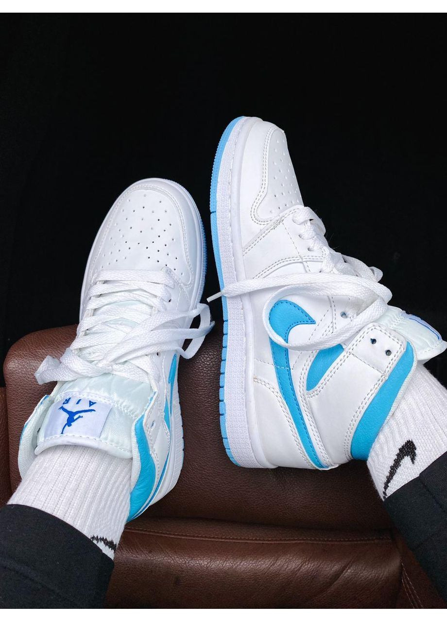 Белые демисезонные кроссовки мужские nike air jordan 1 high white blue найк аир джордан No Brand