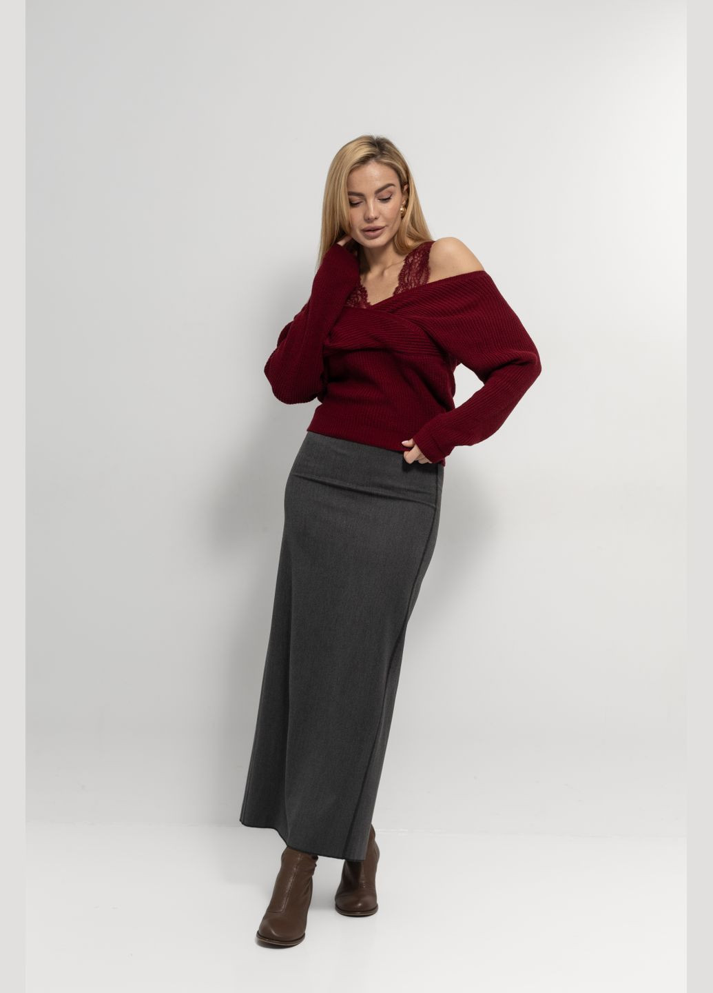 Вязаная кофта на запах с кружевом No Brand (315039861)