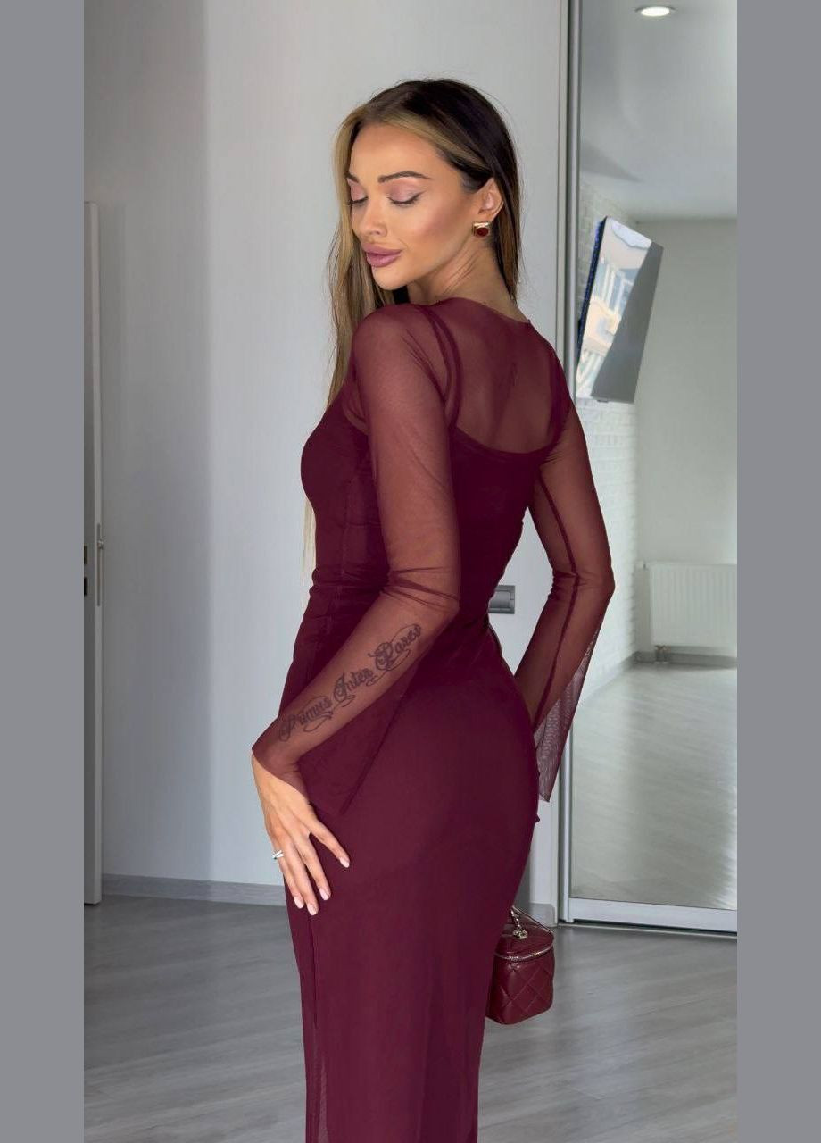 Бордовое праздничный, коктейльное, повседневный, откровенный, вечернее платье двойка No Brand