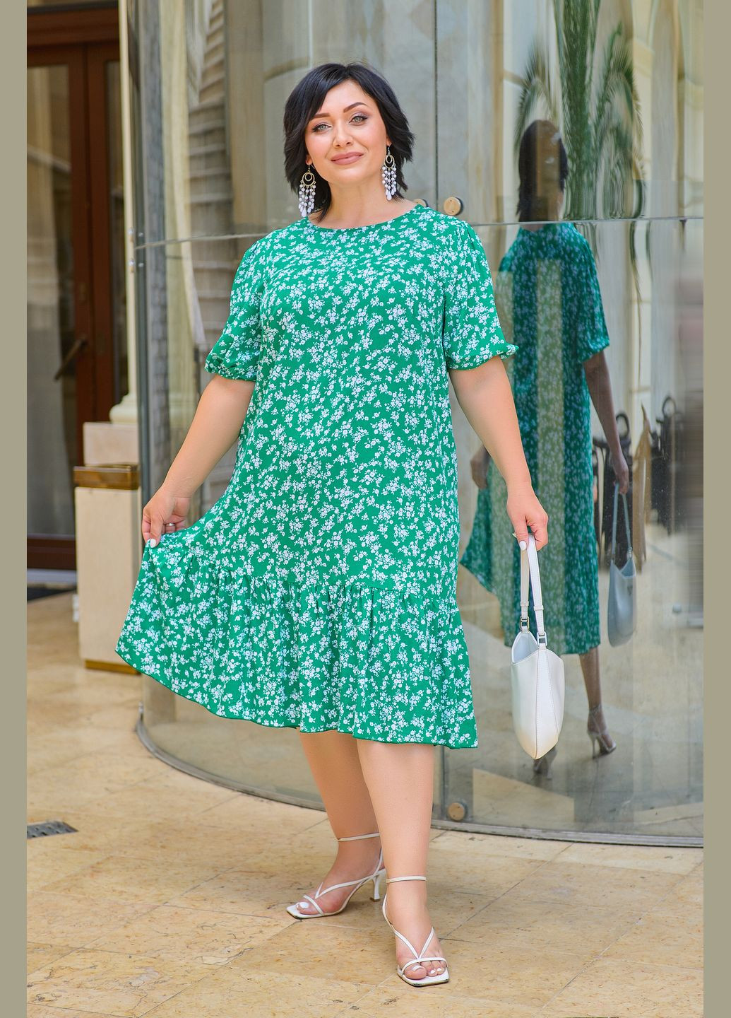 Зелена повсякденний сукня з воланом а-силует No Brand з квітковим принтом