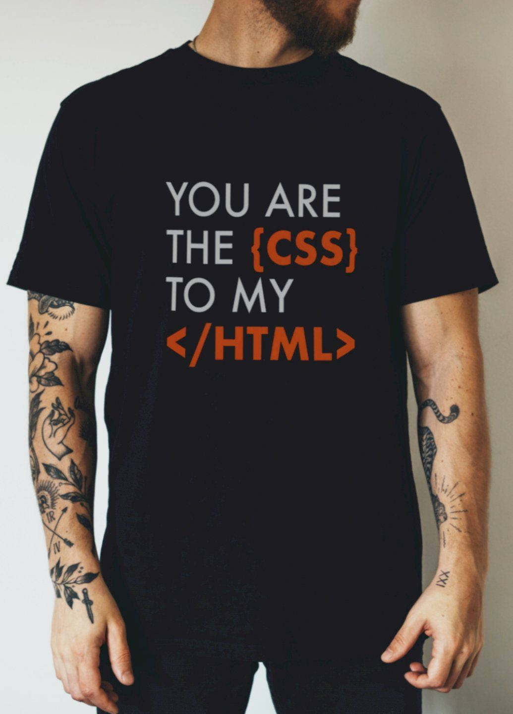 Чорна футболка чорна чоловіча "you are the {css} to my /html>" Ctrl+
