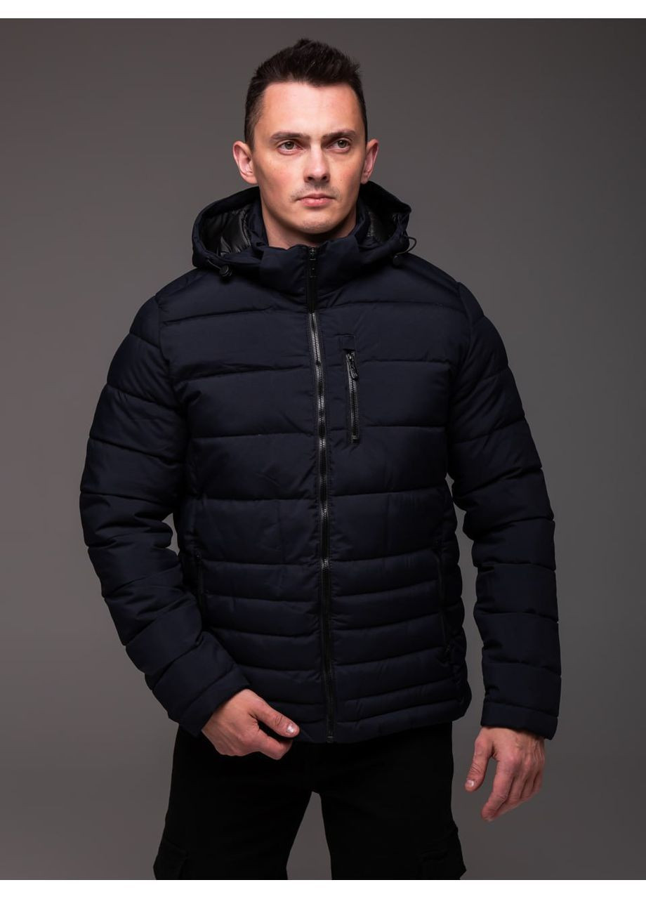 Темно-синя демісезонна утеплена куртка з капюшоном Vakko