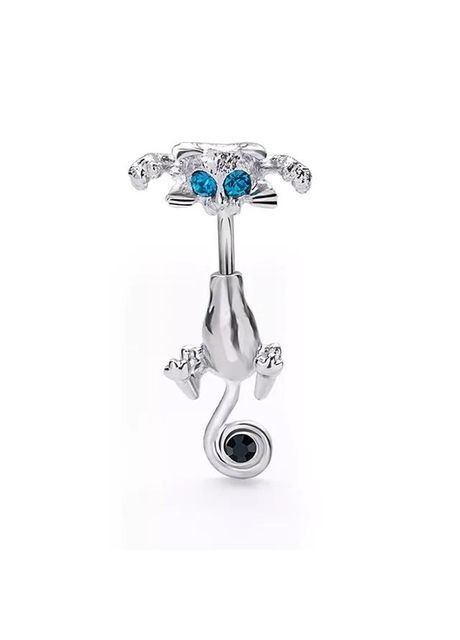 Серьга для пирсинга пупка Кошечка Liresmina Jewelry черная нержавеющая сталь с голубым цирконом 3.7 см Fashion Jewelry (290982092)