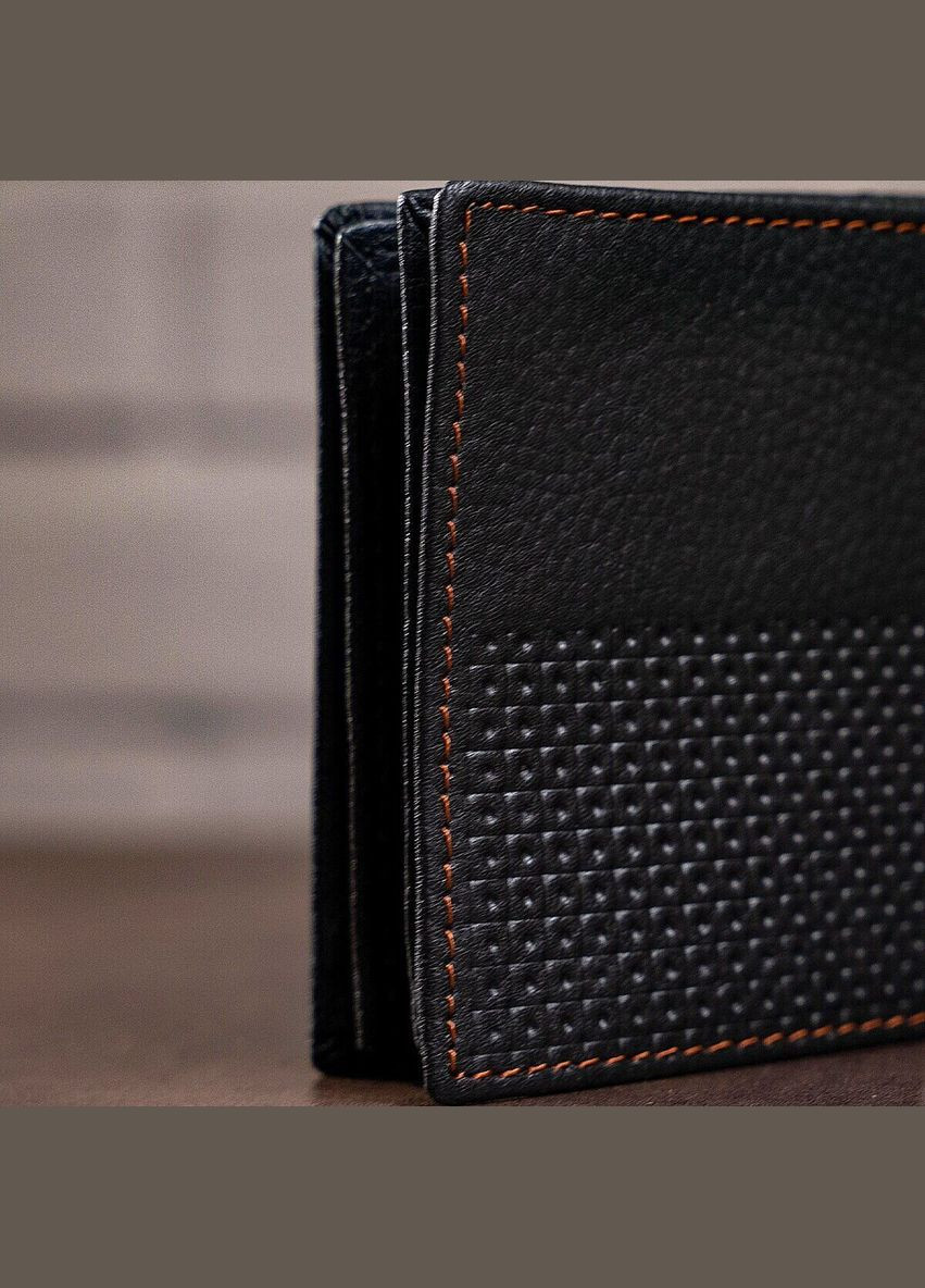 Чоловічий шкіряний гаманець з мереживним тісненням та відділенням на блискавці чорний (sku_14452) No Brand (327820086)