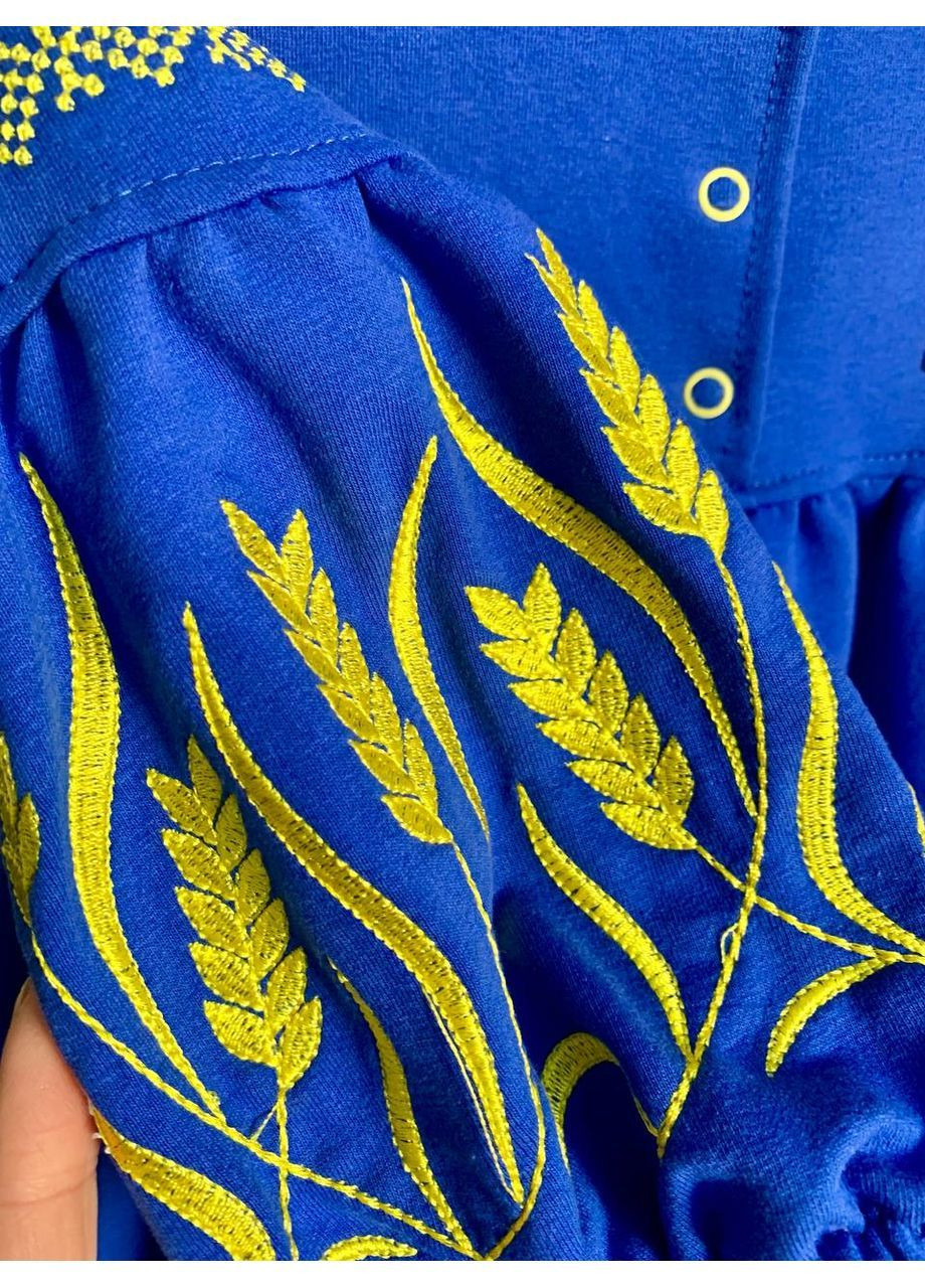 Синее синее платье вышиванка колоски для девочки теплая двунитка No Brand (362039216)