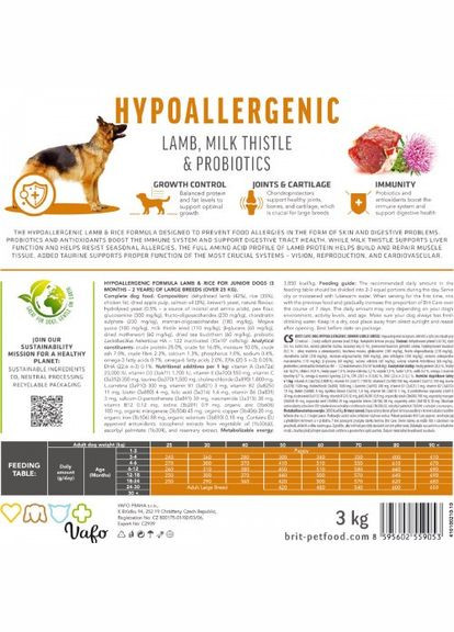Сухий корм Dog Hypoallergenic Junior Large Breed для молодих собак великих порід, гіпоалергенний з ягням, 3 кг (*) Brit Care (323219514)