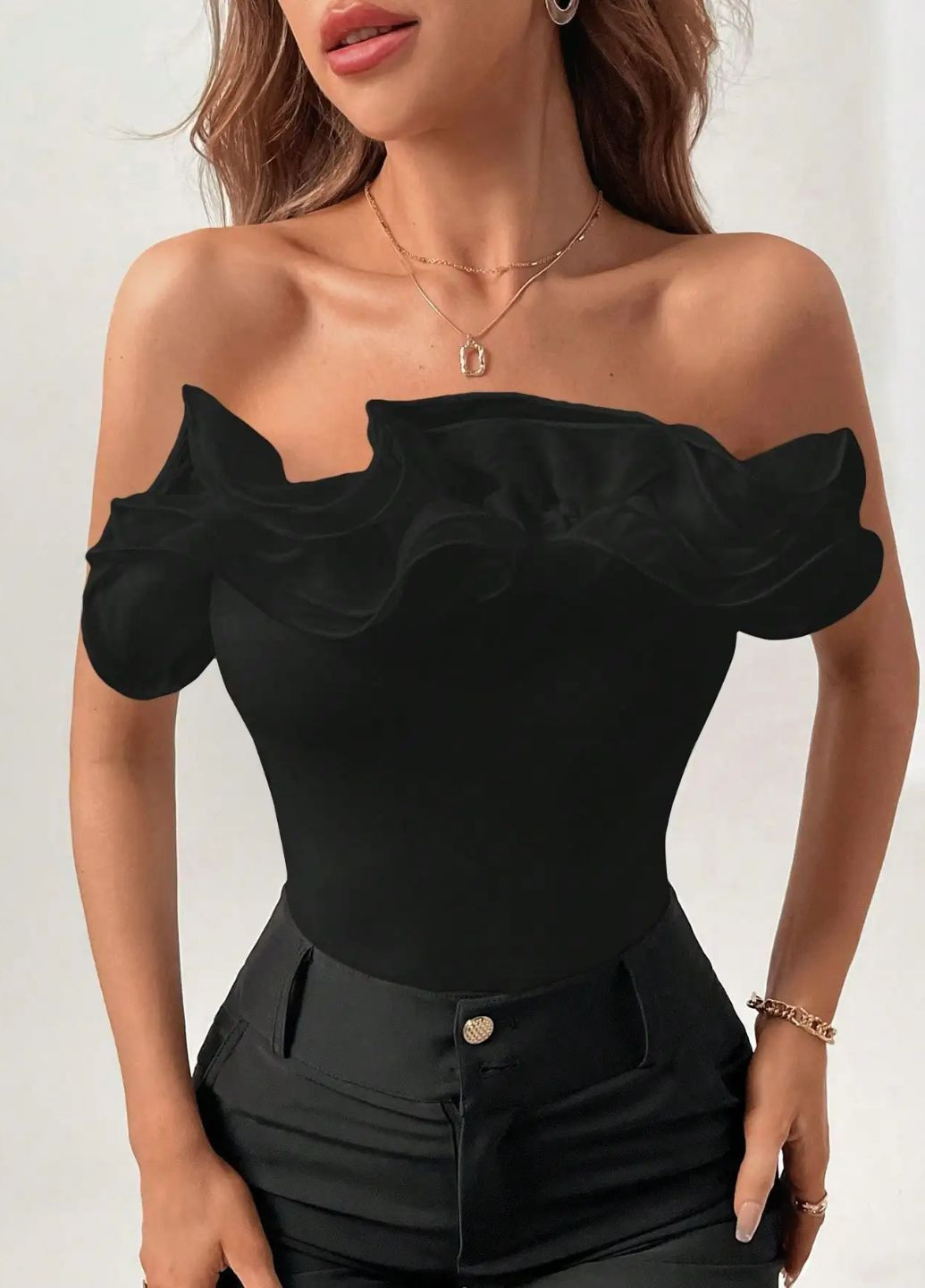 Боді-бандо жіночий однотонний із рюшем SHEIN (365775344)