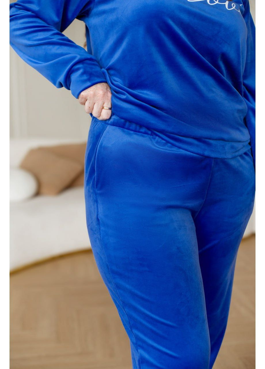 Синя жіночий велюровий домашній костюм/піжама Osoblyva