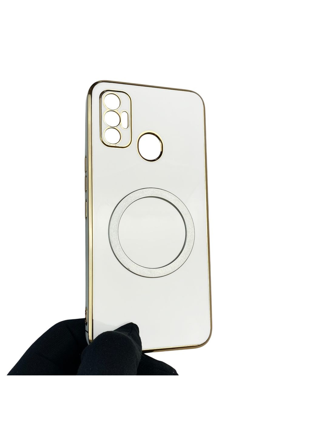 Чехол для Spark 7 Go KF6m с кольцом MagSafe с золотой окантовкой на техно спарк 7 го белый gs1 Tecno (366228129)