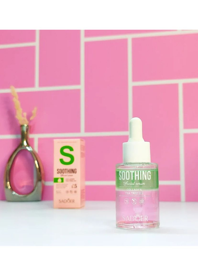Двухфазная успокаивающая сыворотка для лица Sadoer Soothing Facial Serum с коллагеном и маслом чайного дерева Bioaqua (366432153)