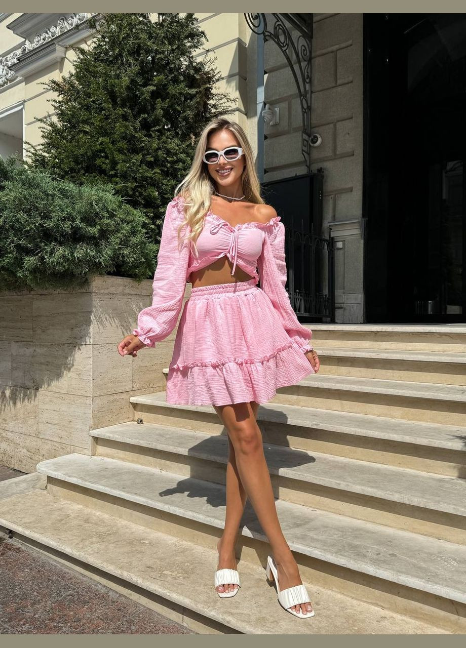 Жіночий двійка спіднийя і топ рожевий No Brand костюм (322425660)