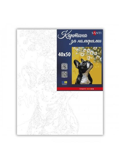 Картина по номерам Бульдог и цветы 955746 40х50 см Santi (367055173)