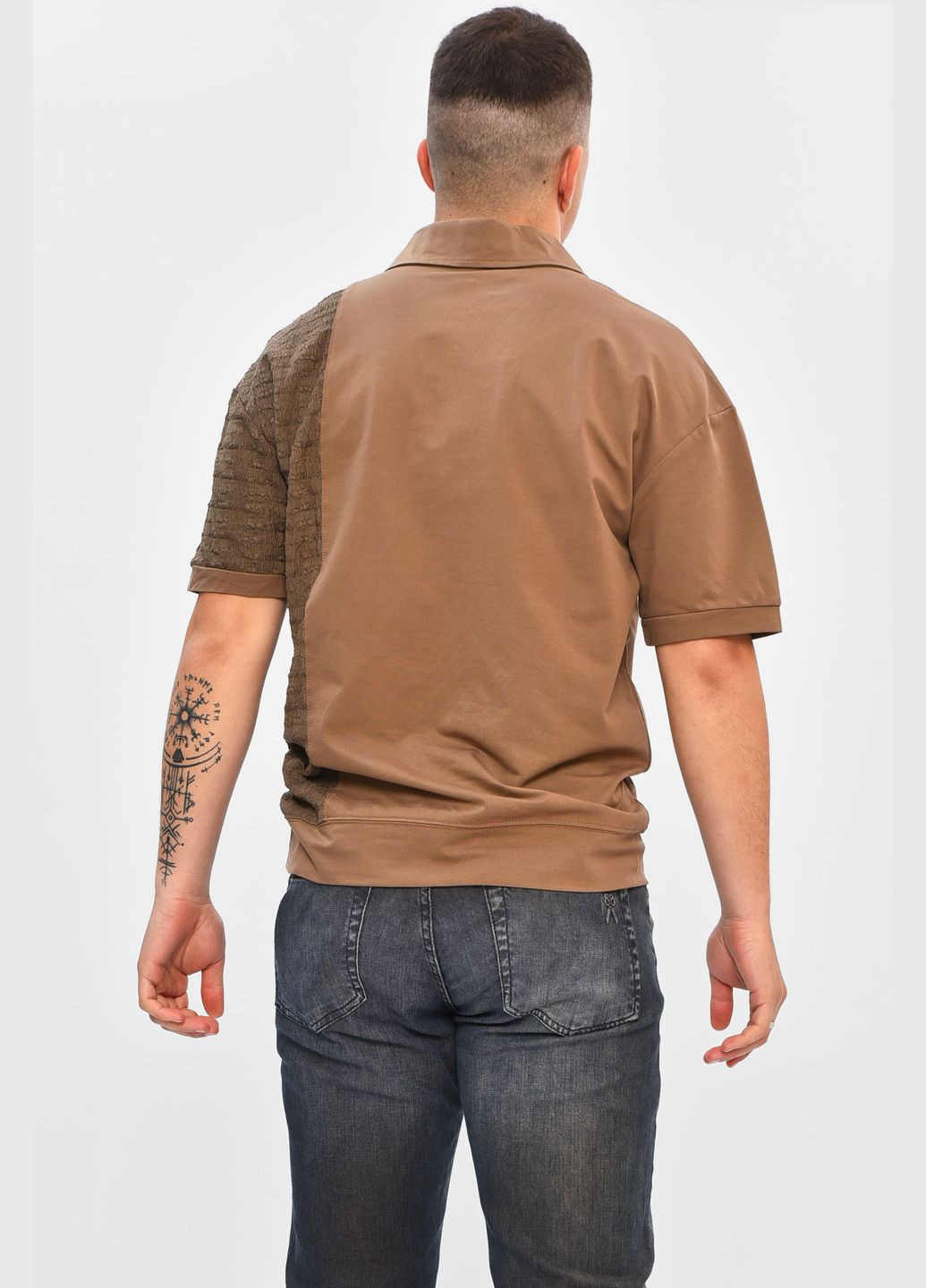 Коричнева футболка чоловіча напівбатальна коричневого кольору з принтом Let's Shop