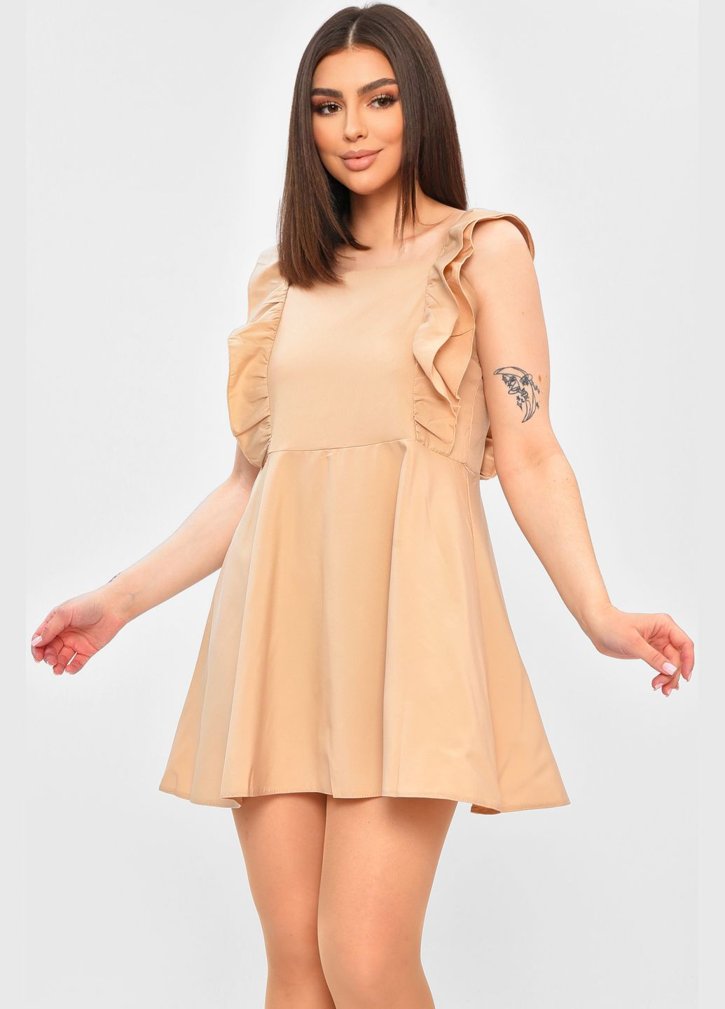 Сарафан жіночий однотонний бежевого кольору Let's Shop (331600698)