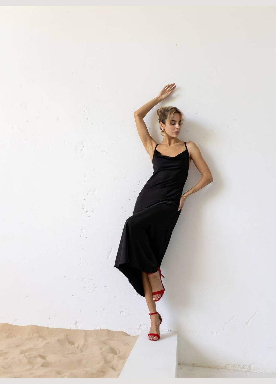 Черное праздничный, коктейльное, вечернее платье комбинация с завязками на спине платье-комбинация Україна однотонное