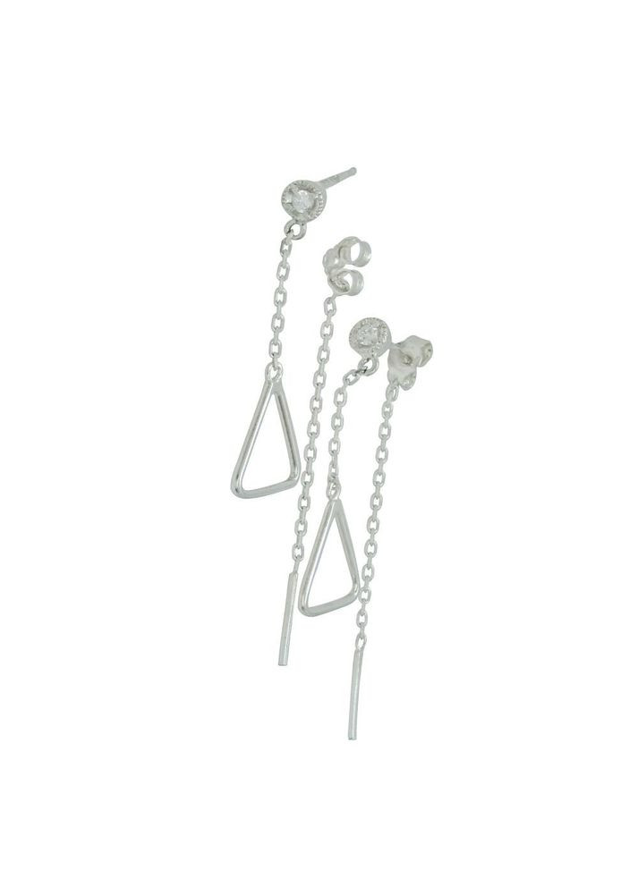 Срібні сережки пусети гвоздики "Трикутник з ланцюжком" No Brand (350667372)