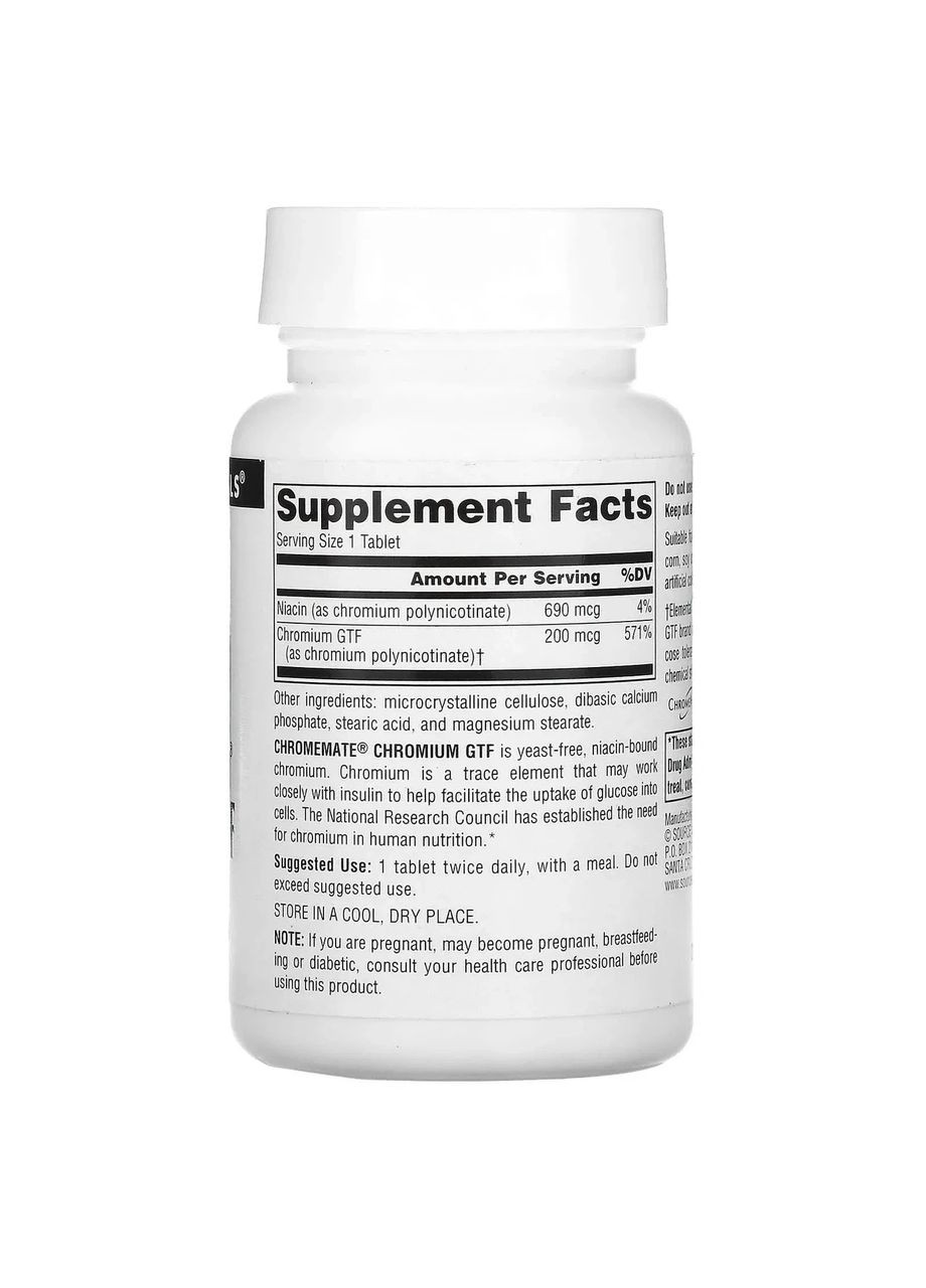 Хром Chromemate Chromium GTF 200 мкг 240 таблеток Source Naturals (361117600)