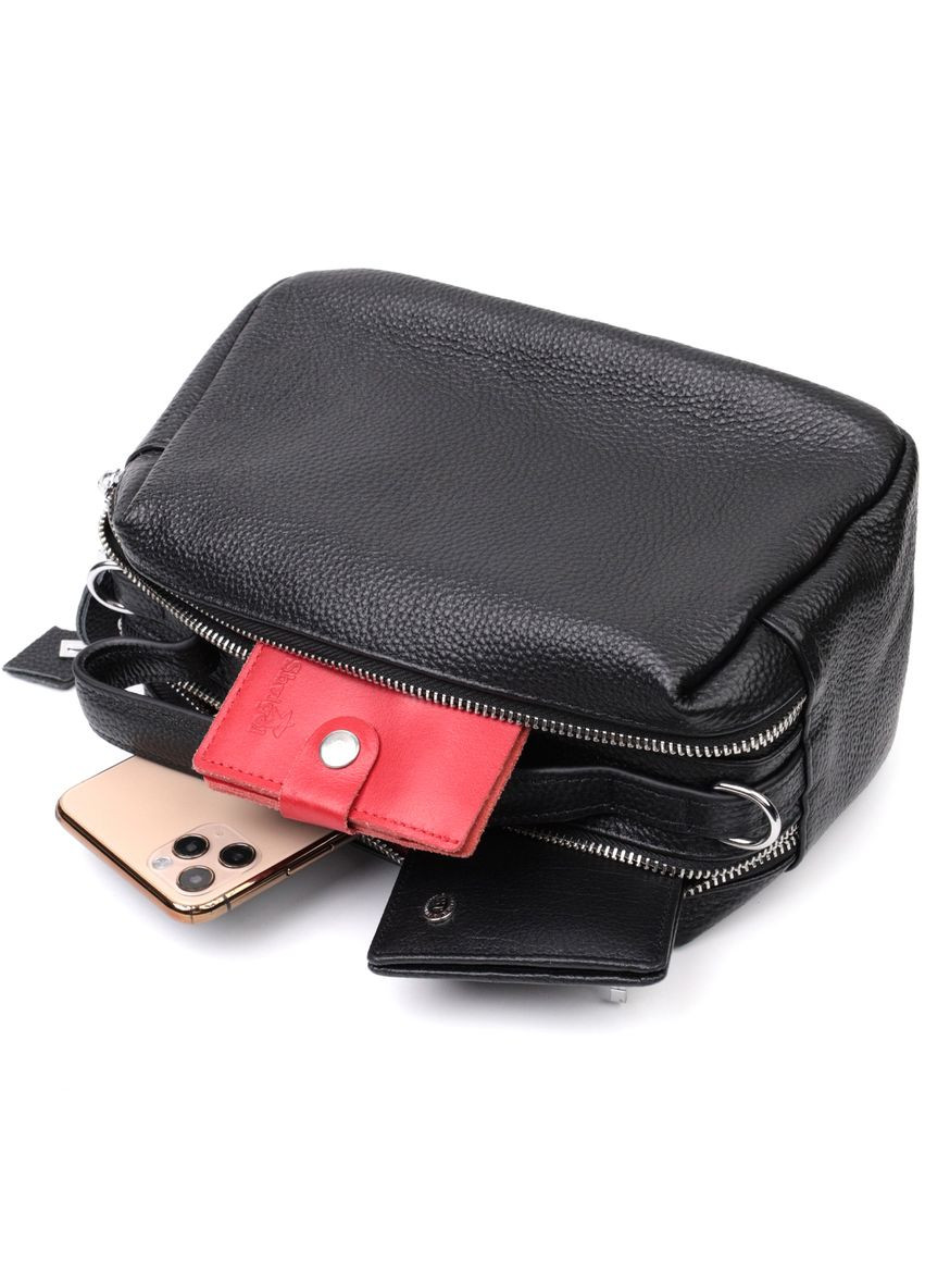 Кросбоди прямоугольная для женщин на два отделения из натуральной кожи черная 22343 Vintage (329196869)