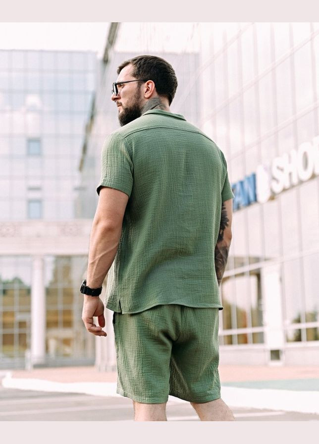 Мужской летний костюм шорты и рубашка черный однотонный Freedom (338792904)