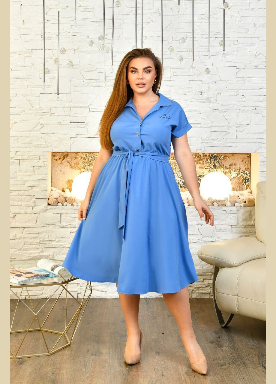 Голубое женское платье с юбкой клеш цвет голубой р.52 454213 New Trend