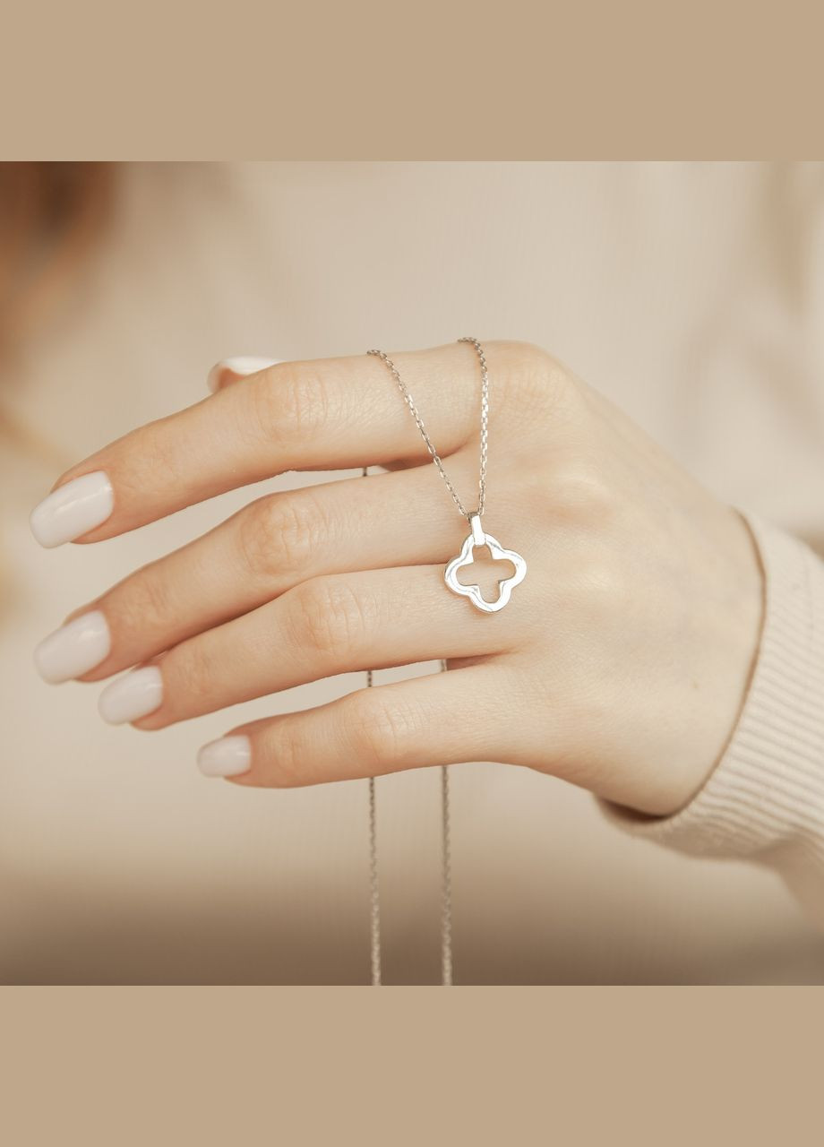 Колье серебряное Клевер на тоненькой цепочке без камней Каштан (342334888)