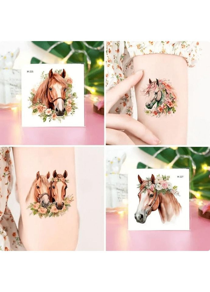 Набір тимчасових татуювань "Коні" Horses-20-01 розмір 6х6 см No Brand (365638952)