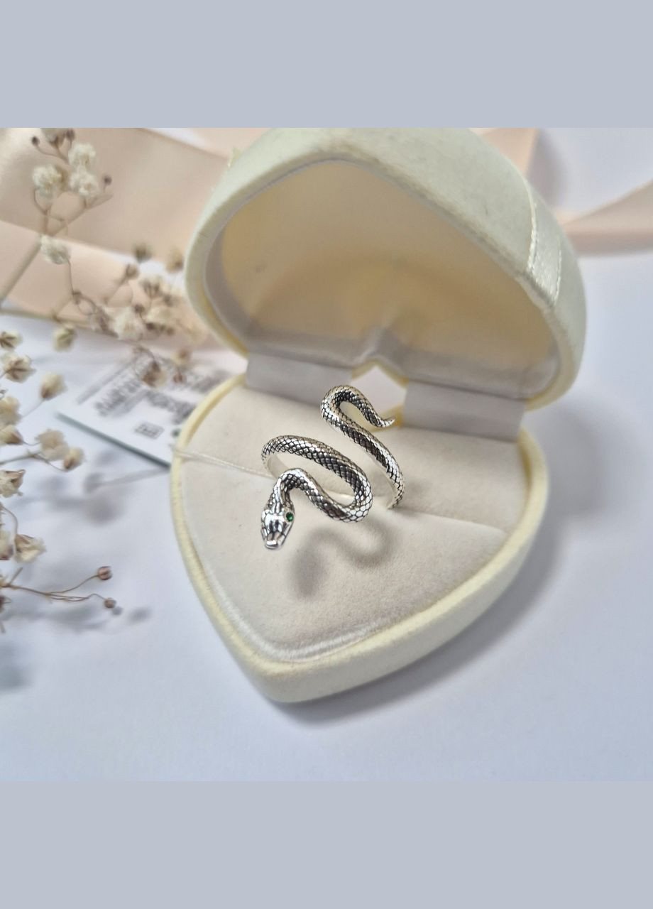 Срібна каблучка Змія з Зеленими очима 20.5 розмір срібло 925 проби чорнене 4680ч 4.20г No Brand (323223260)