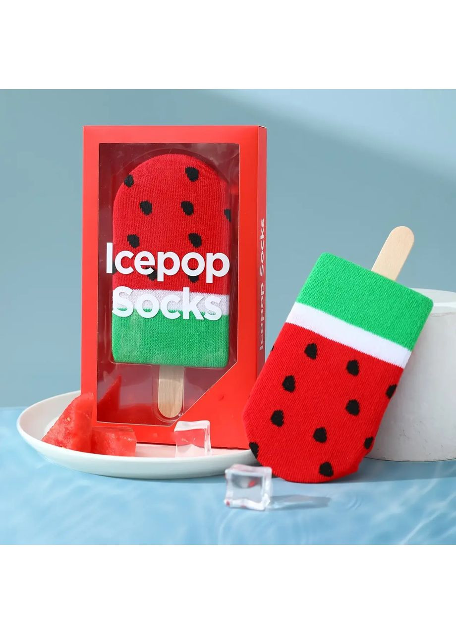 Червоні подарункові шкарпетки "кавунове морозиво", 1 пара, в упаковці на паличці, унісекс (363042291)
