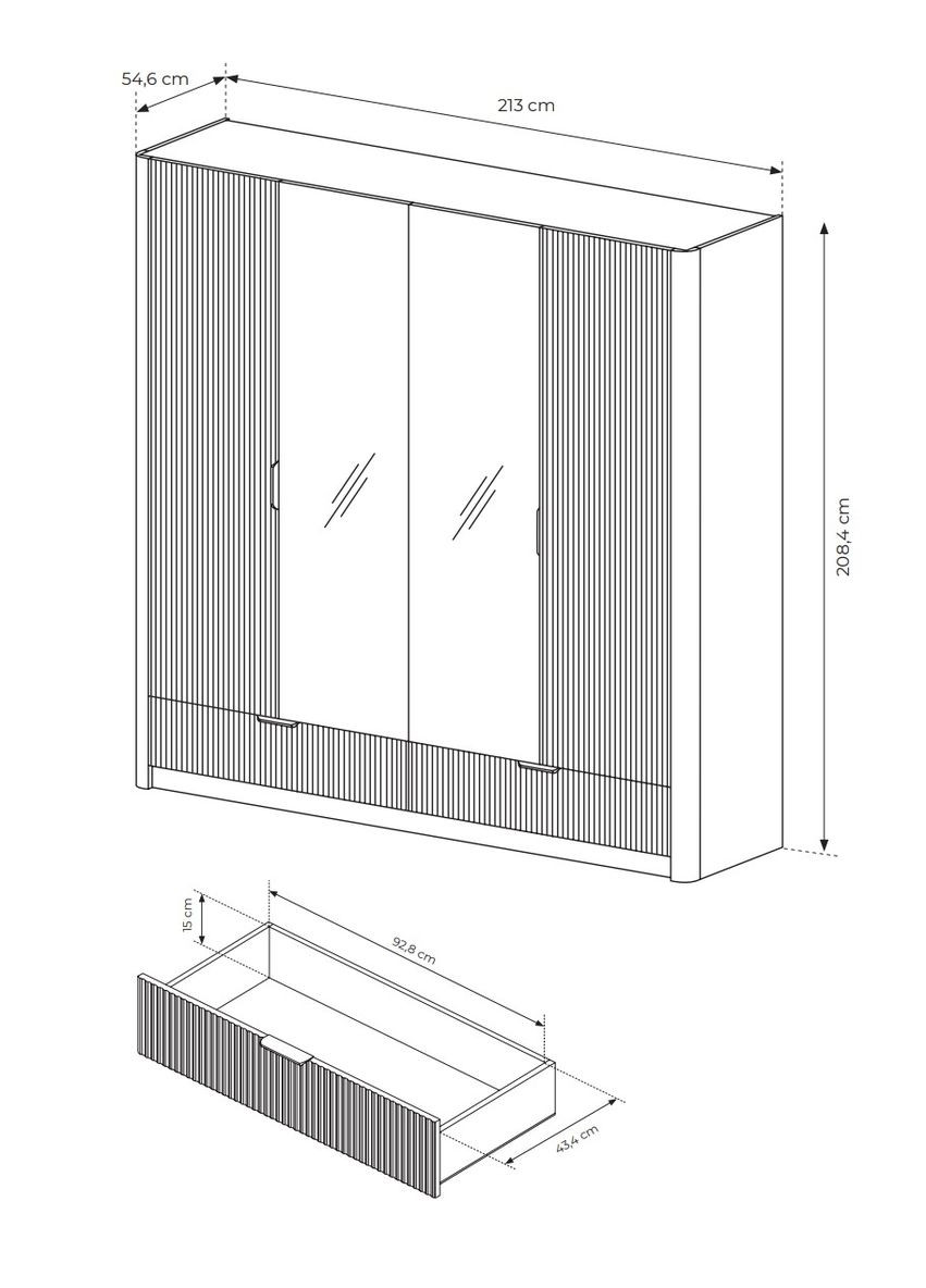 Шафа для одягу Ланте / Lante 4-дверна з дзеркалом і чорними ручками 4D2S/213 Беж (PFH-091187) Perfect Home (368288900)