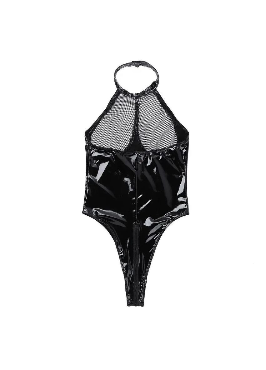 Латексний сексуальний боді з напівпрозорою грудьми зі змійкою в зоні паху. Ефектне латексне боді із сіточкою No Brand (370976283)