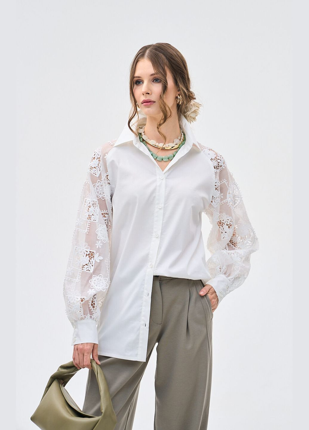 Молочная изящная блуза с рукавом регланом - ua50 / eu44 Iren Klairie