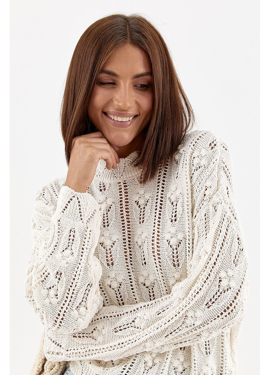 Молочный демисезонный женский свитер из ажурной вязки - молочный цвет Lurex