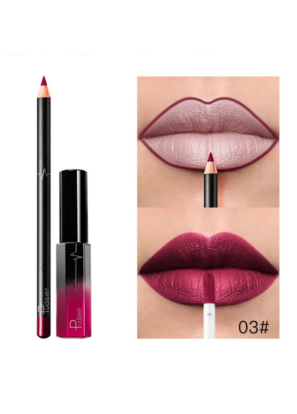 Набір помада рідка матова + олівець тон 3 (3008-3) Pudaier (330133701)