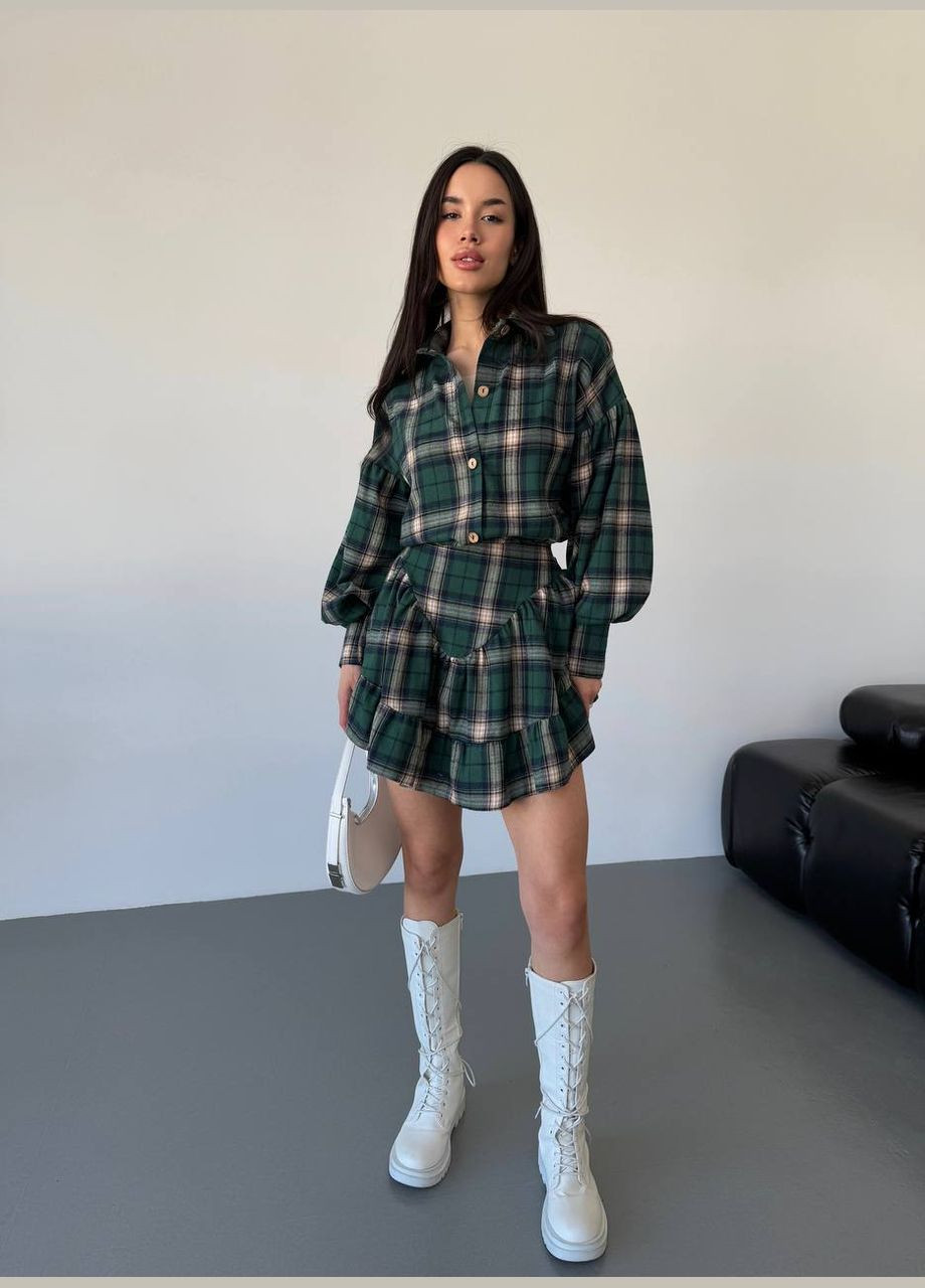 Женский костюм с юбкой в клетку зеленого цвета 31070 Fashion (318227046)