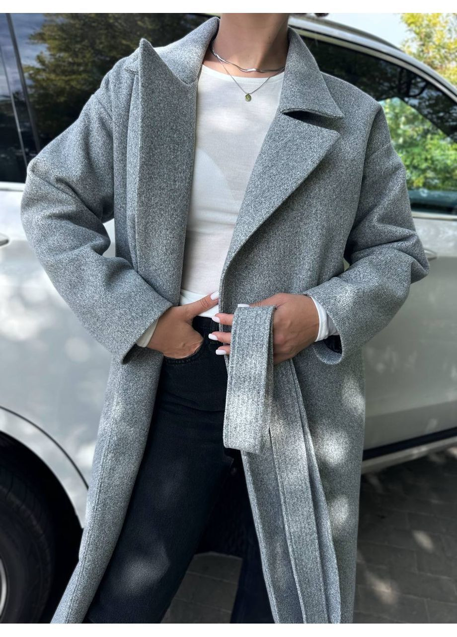 Серое Женское пальто утепленное кашемир. No Brand