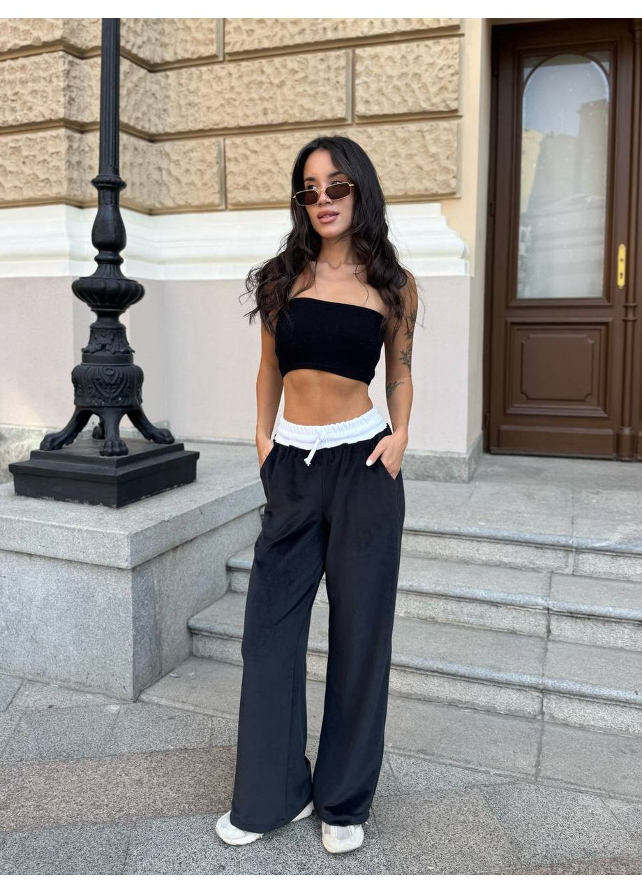 Женские велюровые штаны свободного кроя черного цвета 35845 Fashion (367254757)
