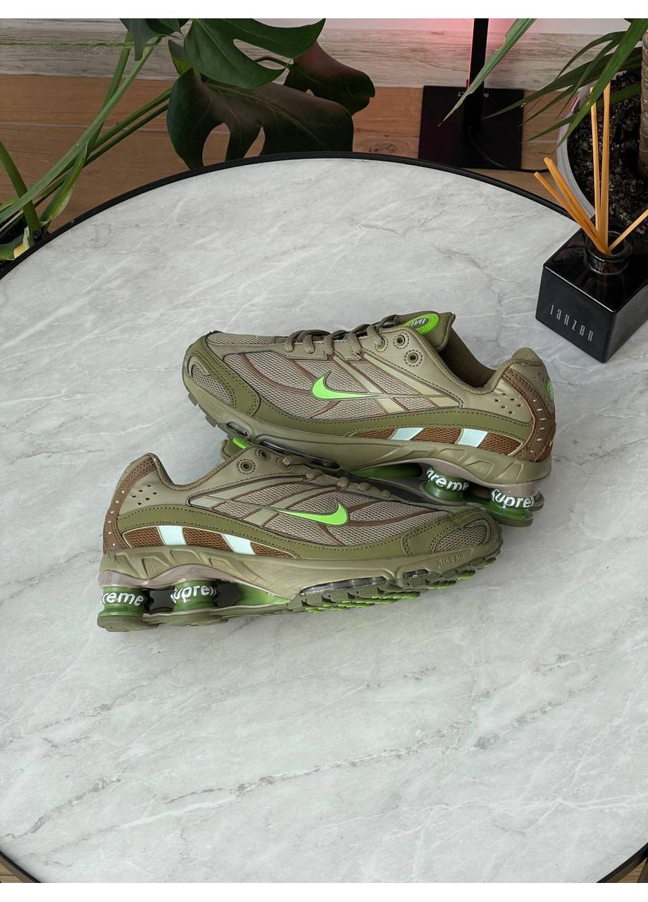 Оливковые (хаки) демисезонные кроссовки мужские и женские nike shox ride 2 sp x supreme khaki | найк шокс райд 2 сп хаки No Brand