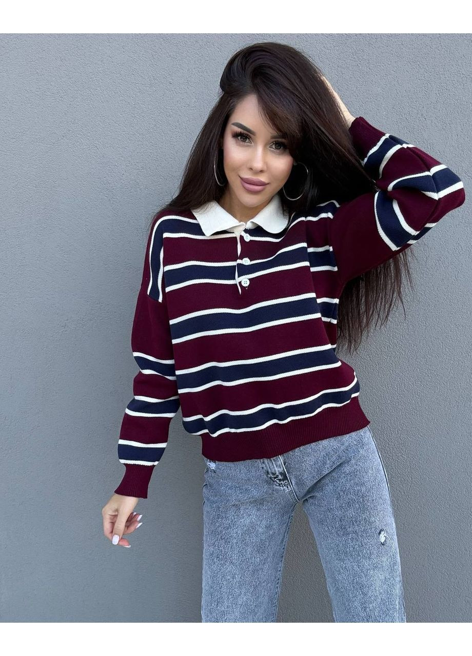 Бордовый демисезонный полосатый свитер поло Vakko