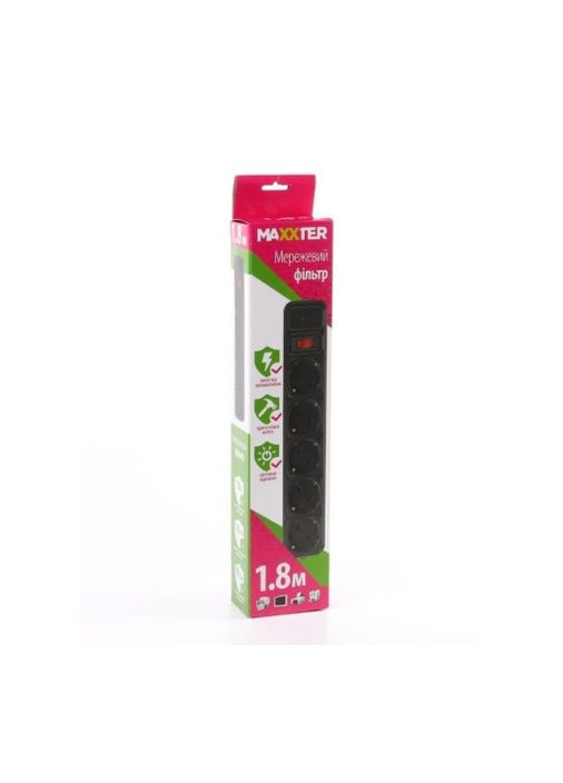 Мережевий фільтр SPM5-G-6B 1.8м 5 розеток чорний Maxxter (317192462)