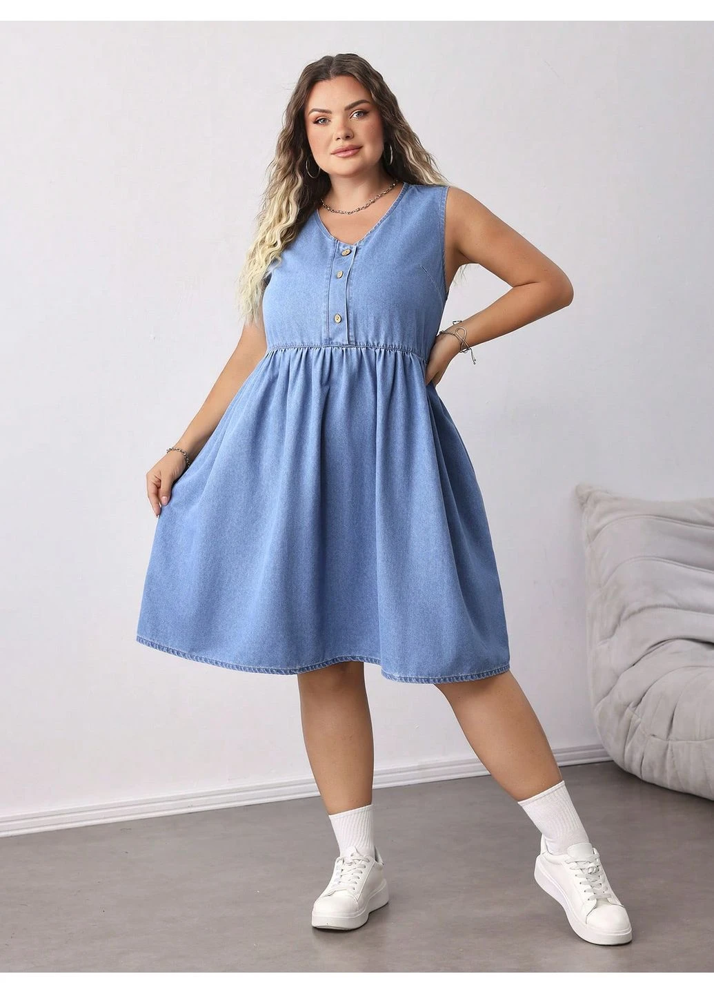 Голубое платье SHEIN однотонное
