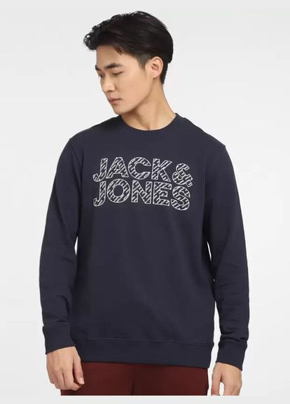 Свитшот Jack & Jones - Прямой крой однотонный черный кэжуал хлопок органический - (281451137)
