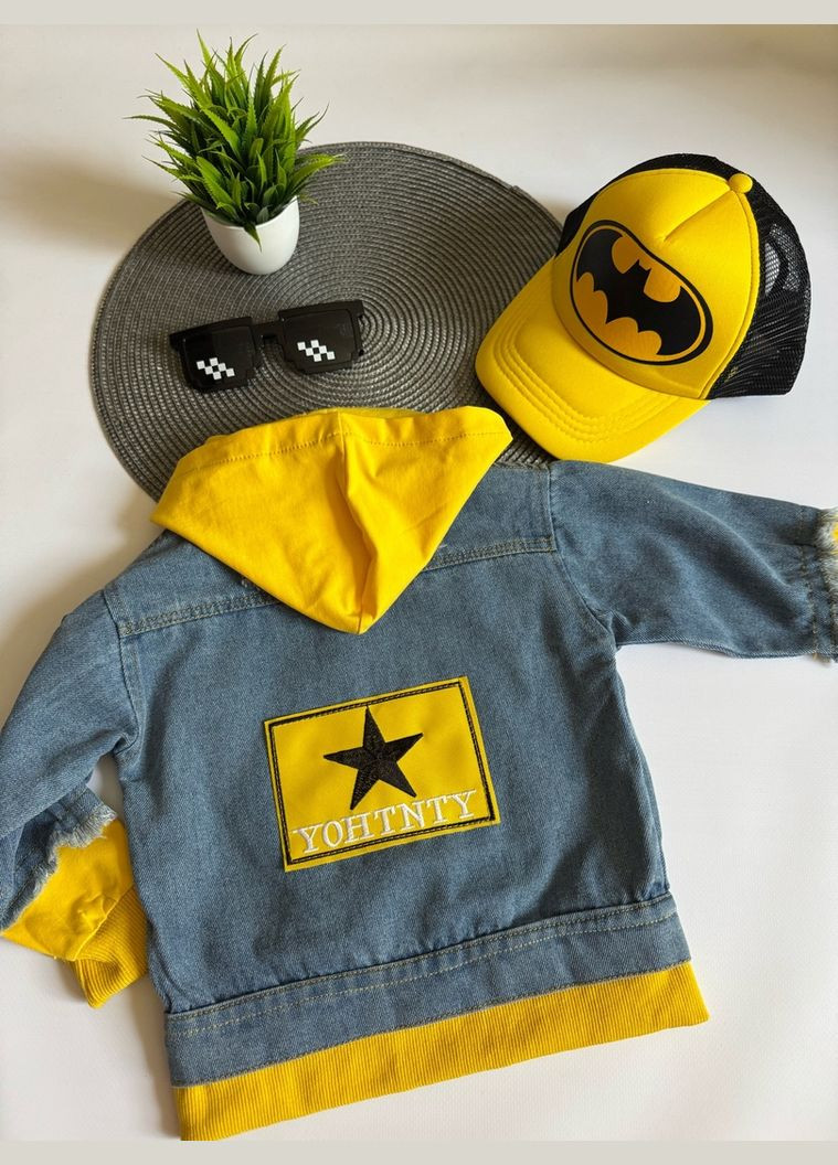 Комбінована демісезонна джинсівка yohntnty з жовтими вставками 10541 No Brand