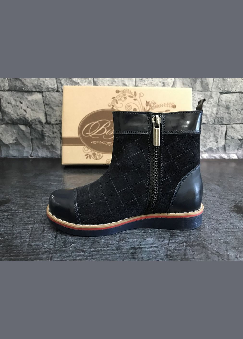 Синие повседневные осенние ботинки в комбинации натуральной замши и кожи. Bistfor