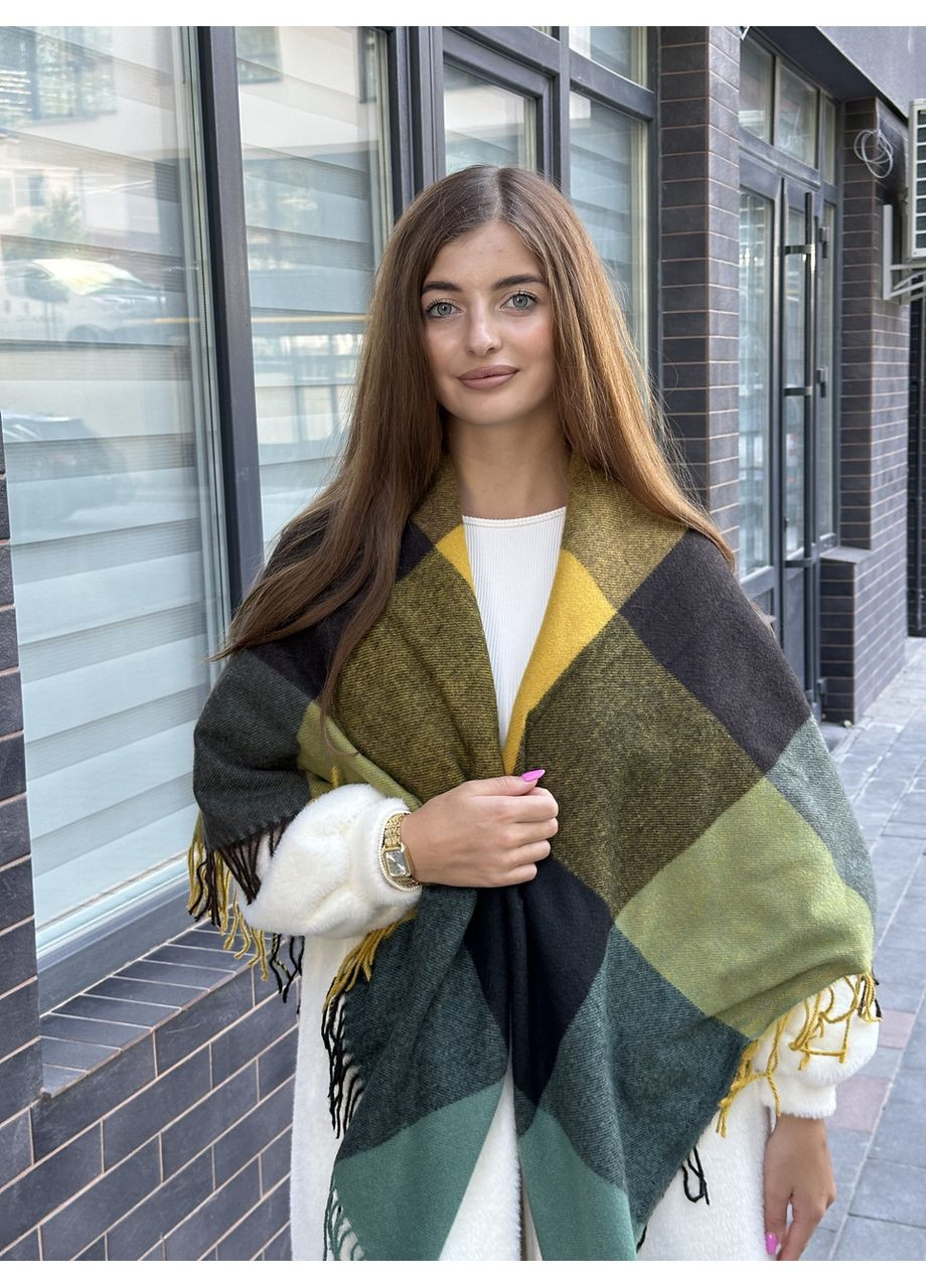 Платок женский теплый в клетку зелено-желтый большой No Brand (359429690)