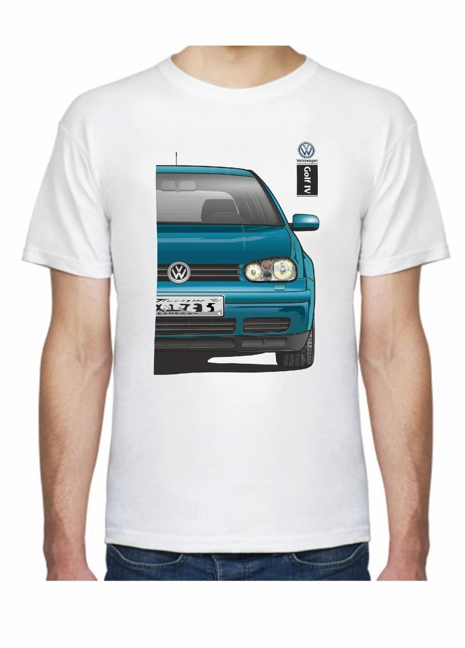 Біла футболка чоловіча з принтом volkswagen golf iv f 405404 біла Avtolife