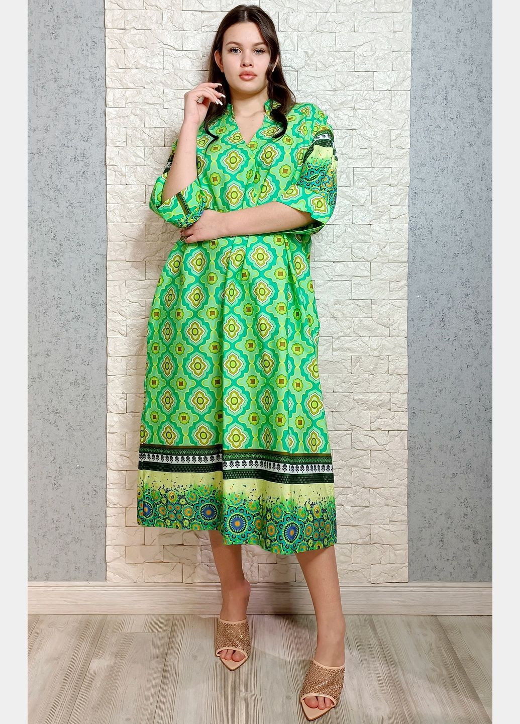 Зеленое повседневный, кэжуал платье оверсайз New Collection с абстрактным узором