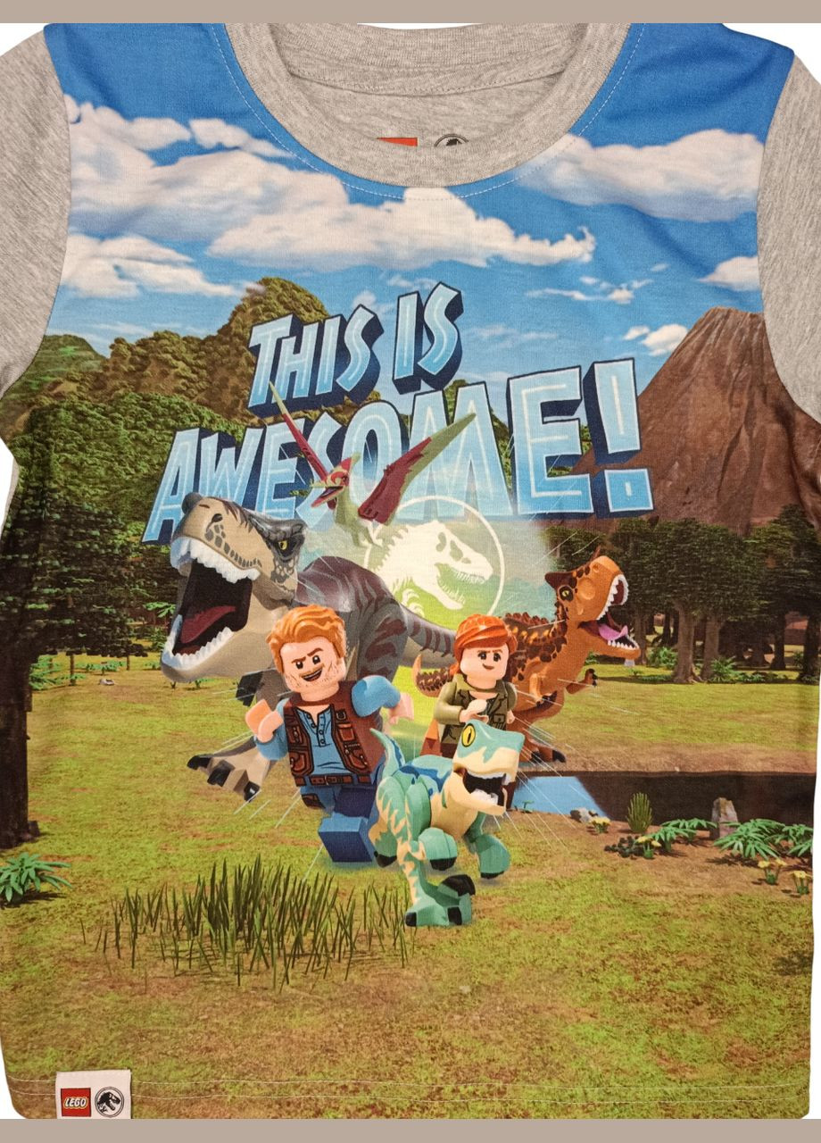 Сіра літня дитяча футболка для хлопчика 116 см зелений (0505) Lego