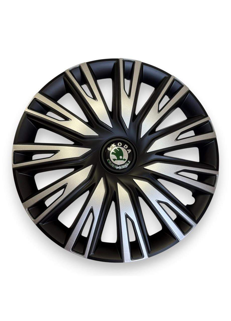 Ковпаки на колеса R14 Copra Silver Black з логотипом Skoda комплект 4 штуки. ковпаки на диски Р14 Копра Сільвер Блек з логотип No Brand (364463033)