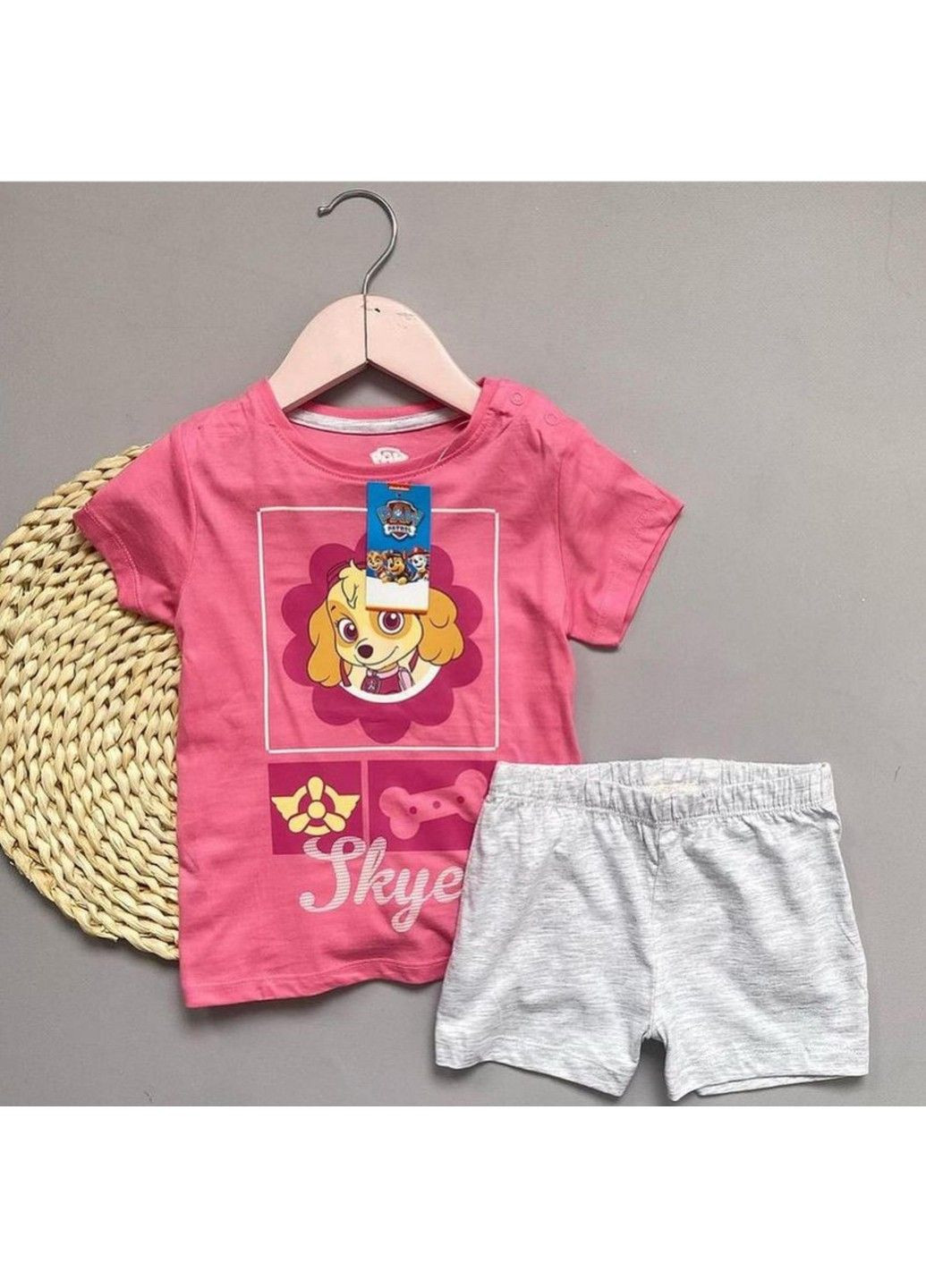 Розовый комплект хлопчатобумажный для девочки щенячий патруль скай, розовый, серый Lupilu