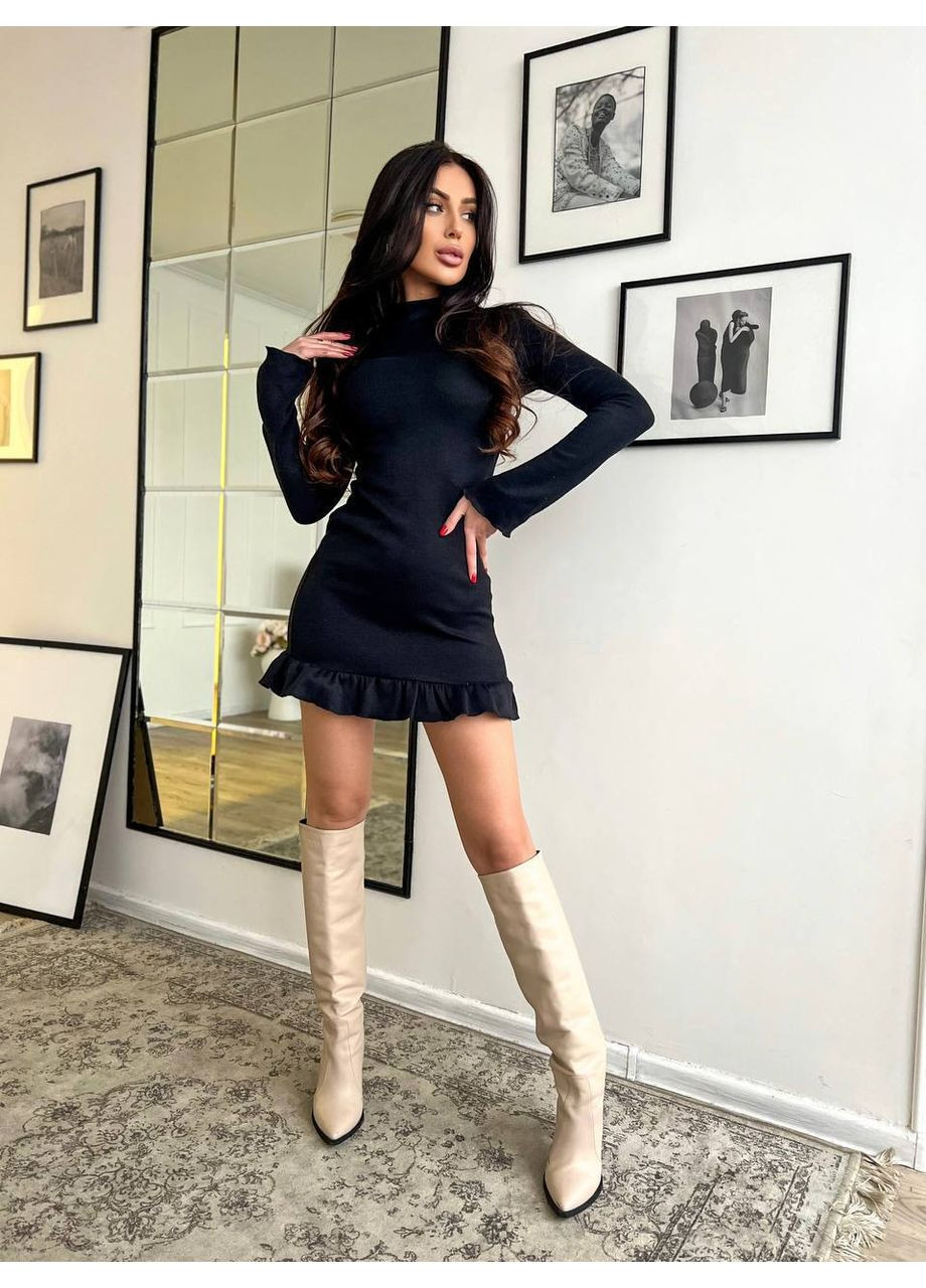 Черное коктейльное теплое женское платье из турецкой ангоры люкс — комфорт и стиль в холодное время 🎀 (замер в описании) GD/GL Модний простір однотонное